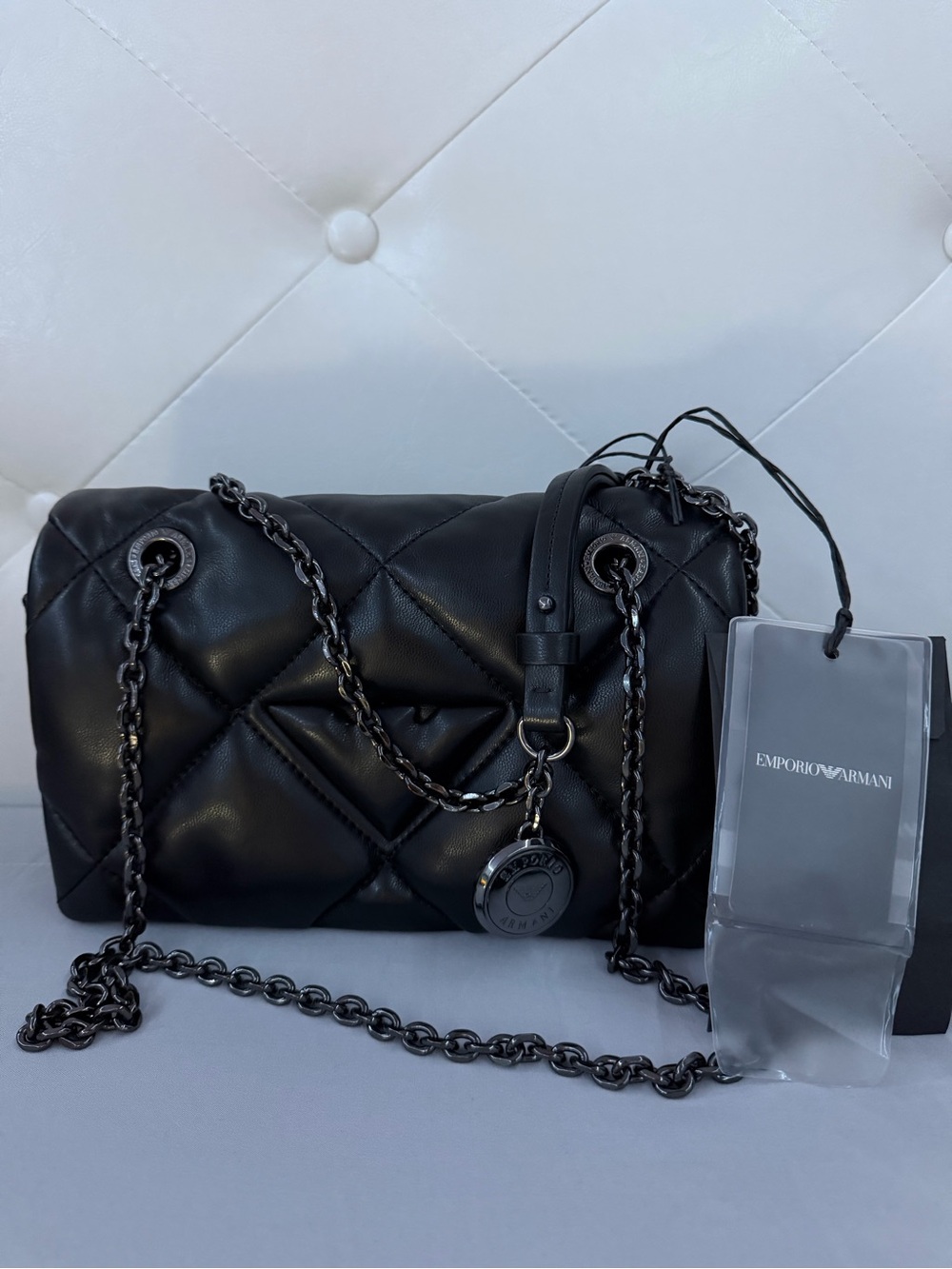 Emporio Armani Black Quilted Leather Chain-Handle Shoulder Bag